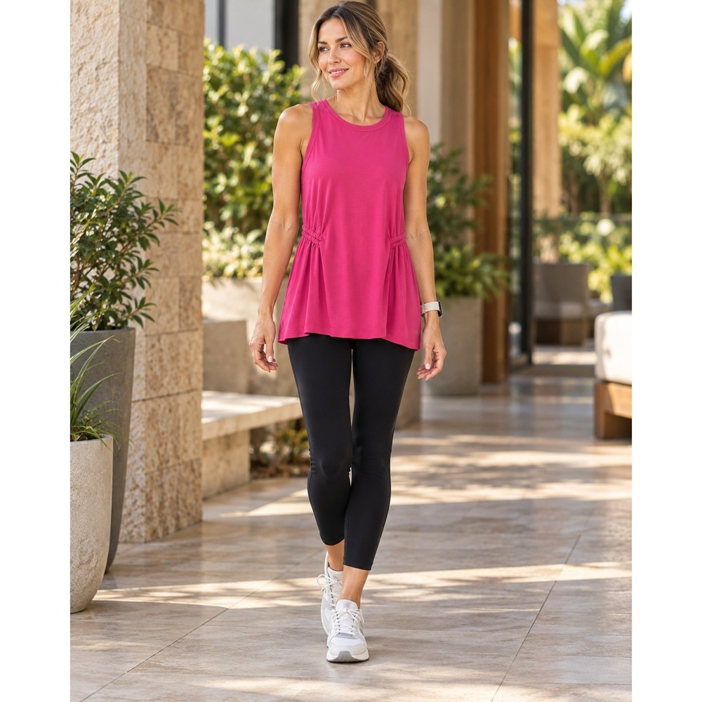 Athleta Air Out Cinch Tank Womens M Pink Sleeveless Longline Active Top NWT